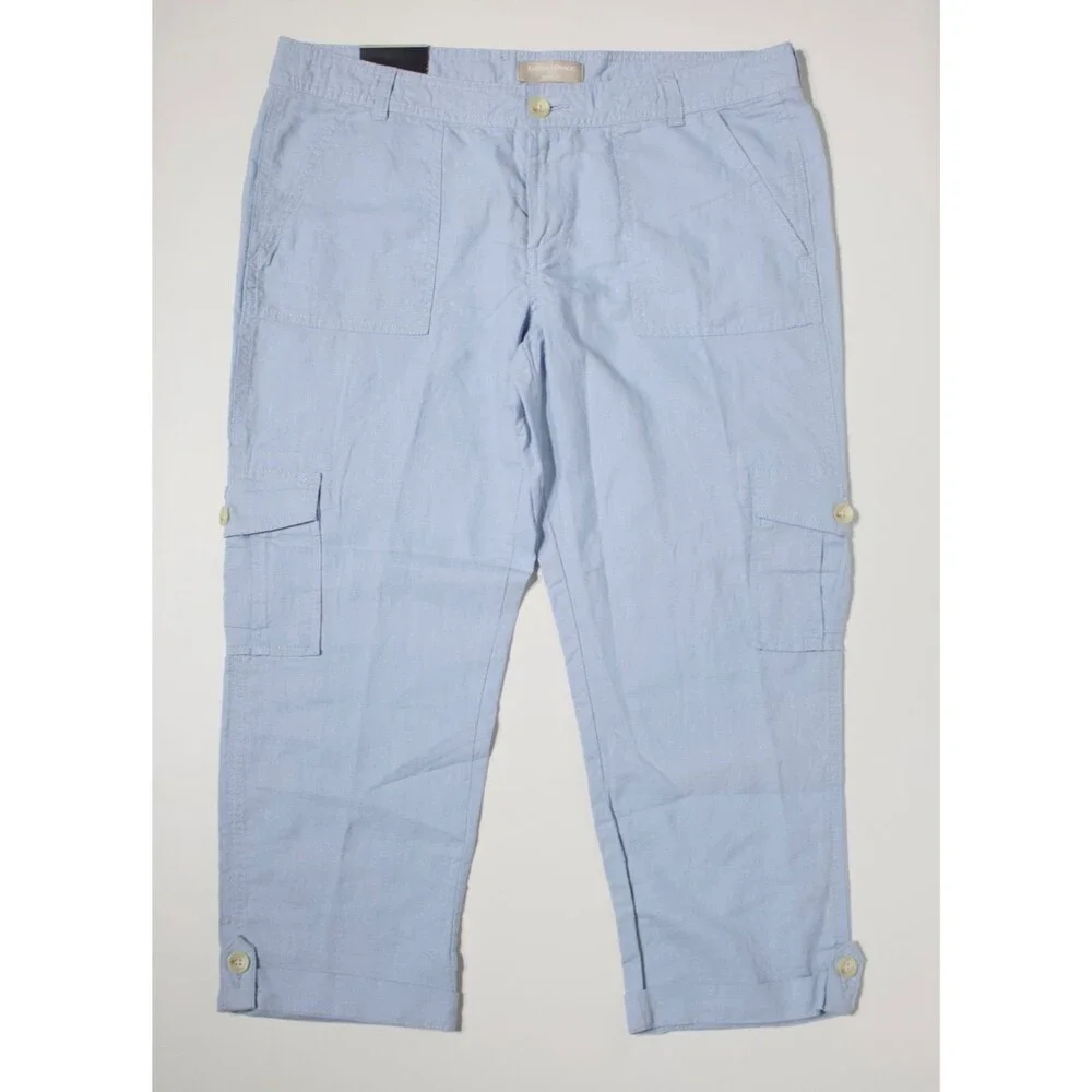 NWT Banana Republic Martin Fit Cargo Capri Pants Light Blue Linen Blend Women 12